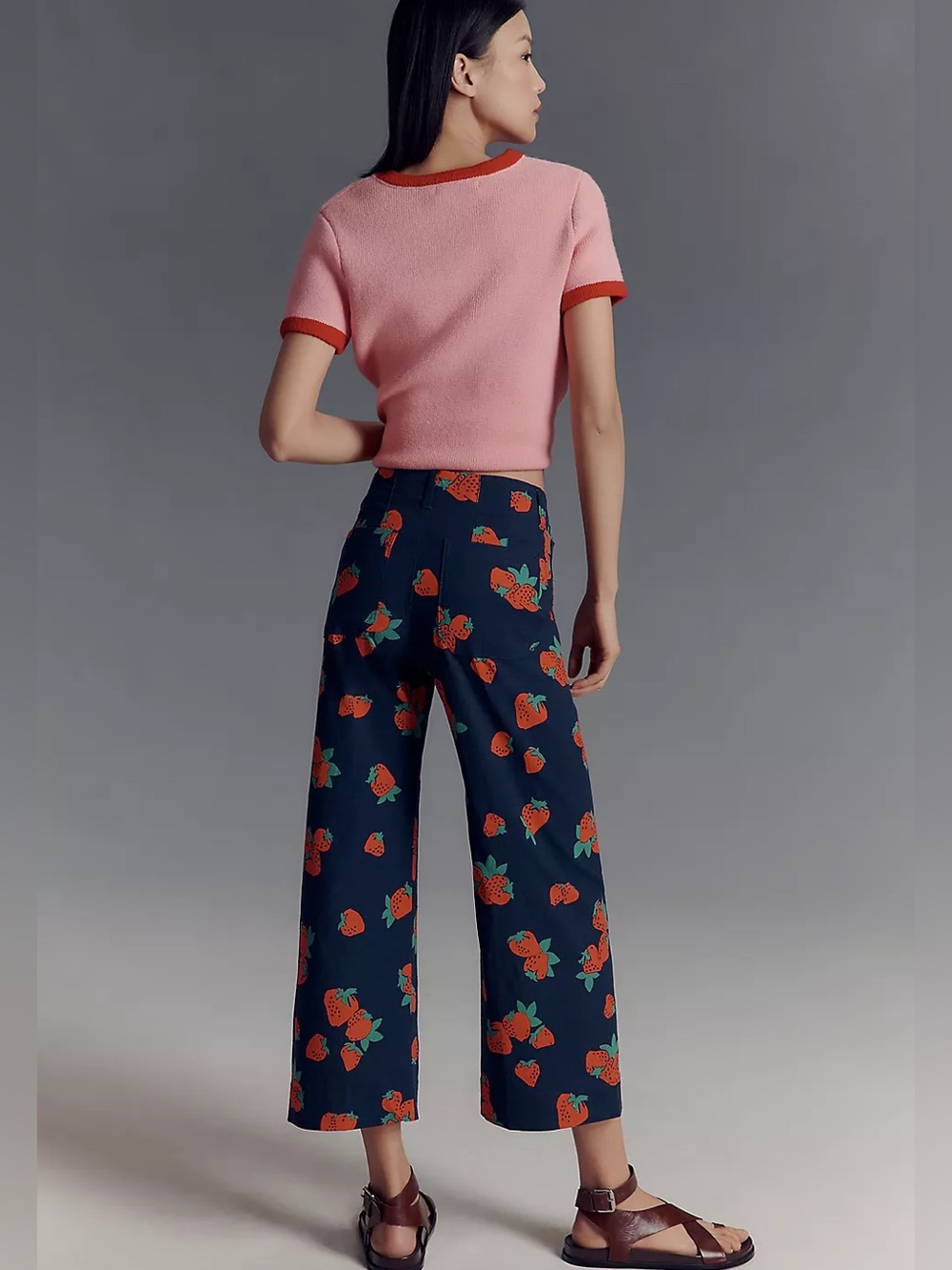NWT Anthropologie The Colette Linen Wide Leg Pants Blue Red Strawberry 29 Tall - Picture 4 of 5